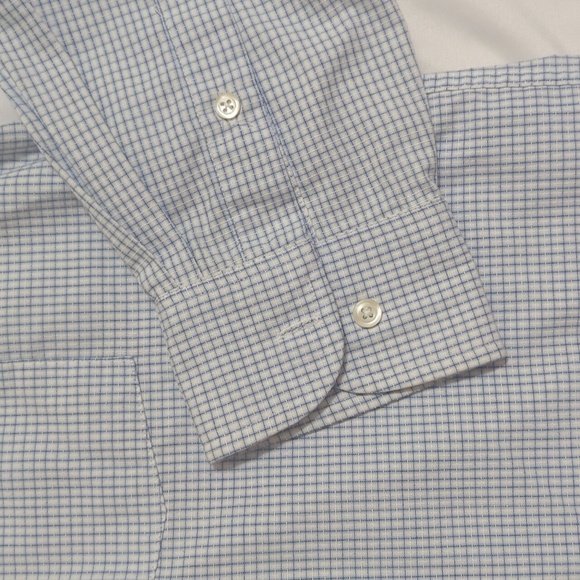 Van Heusen Grid Pattern Button Down Shirt, Color White/Blue Size 16 - Picture 9 of 14